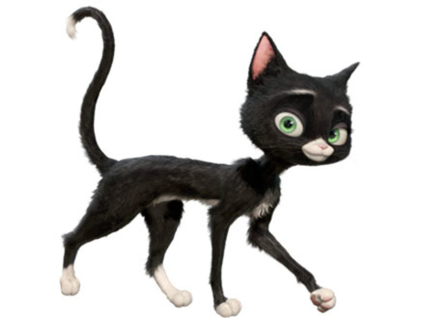 Um desenho de um gato com uma coleira que diz “o nome do gato”.